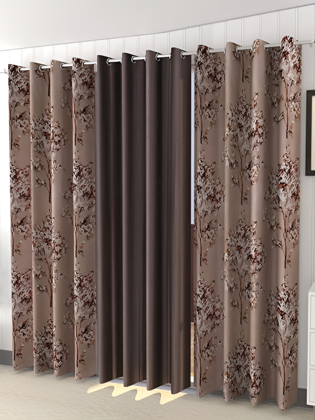 

Yes Cart Home Coffee Brown 3 Pieces Floral Room Darkening Long Door Curtains