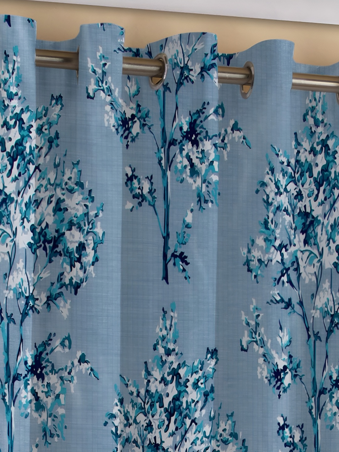 

Yes Cart Home Aqua Blue & White 2 Pieces Floral Room Darkening Window Curtains