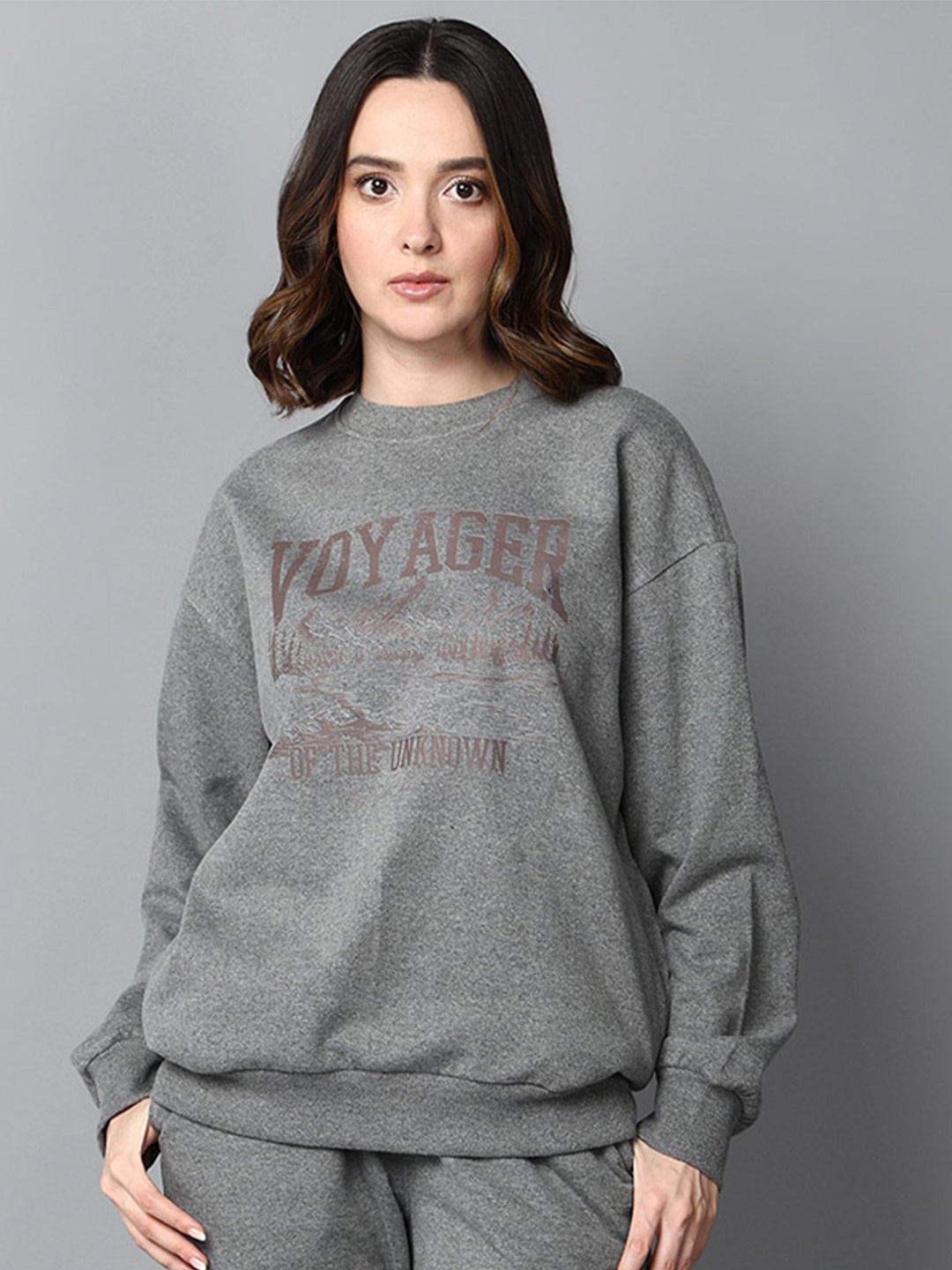 

The Roadster Lifestyle Co. Typography Printed Long Sleeves Fleece Pullover, Grey