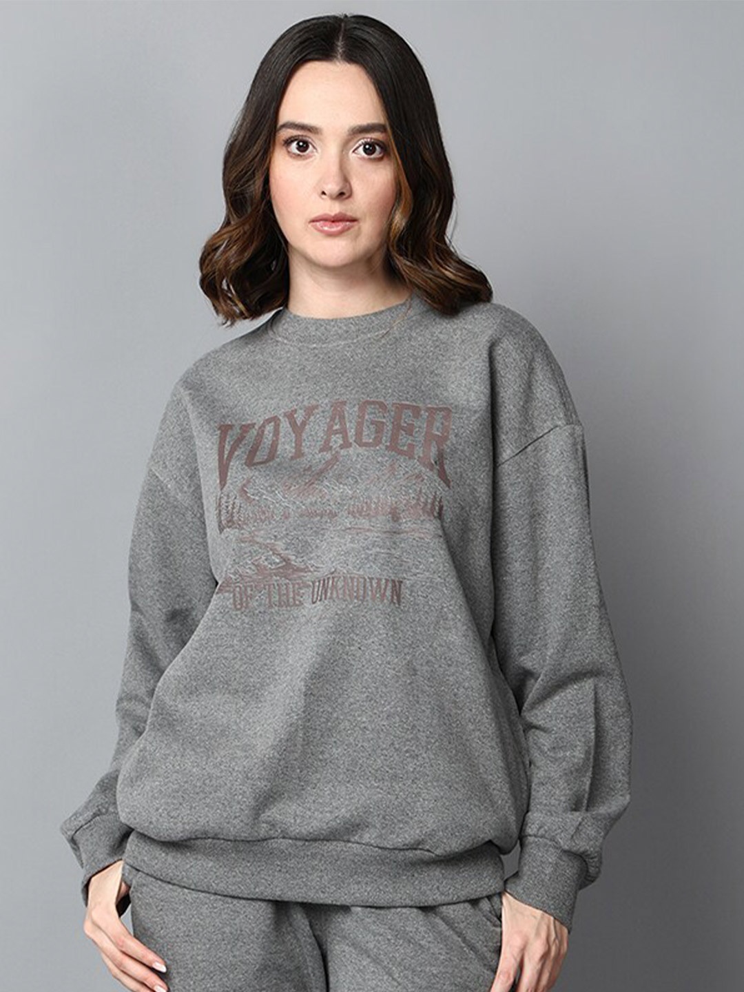 

Roadster Typography Printed Cotton Pullover, Grey