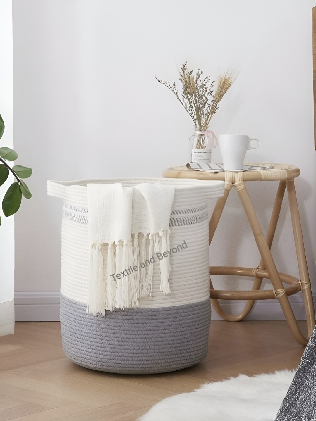 

Textile and Beyond Grey & White Textured Pure Cotton Laundry Bag