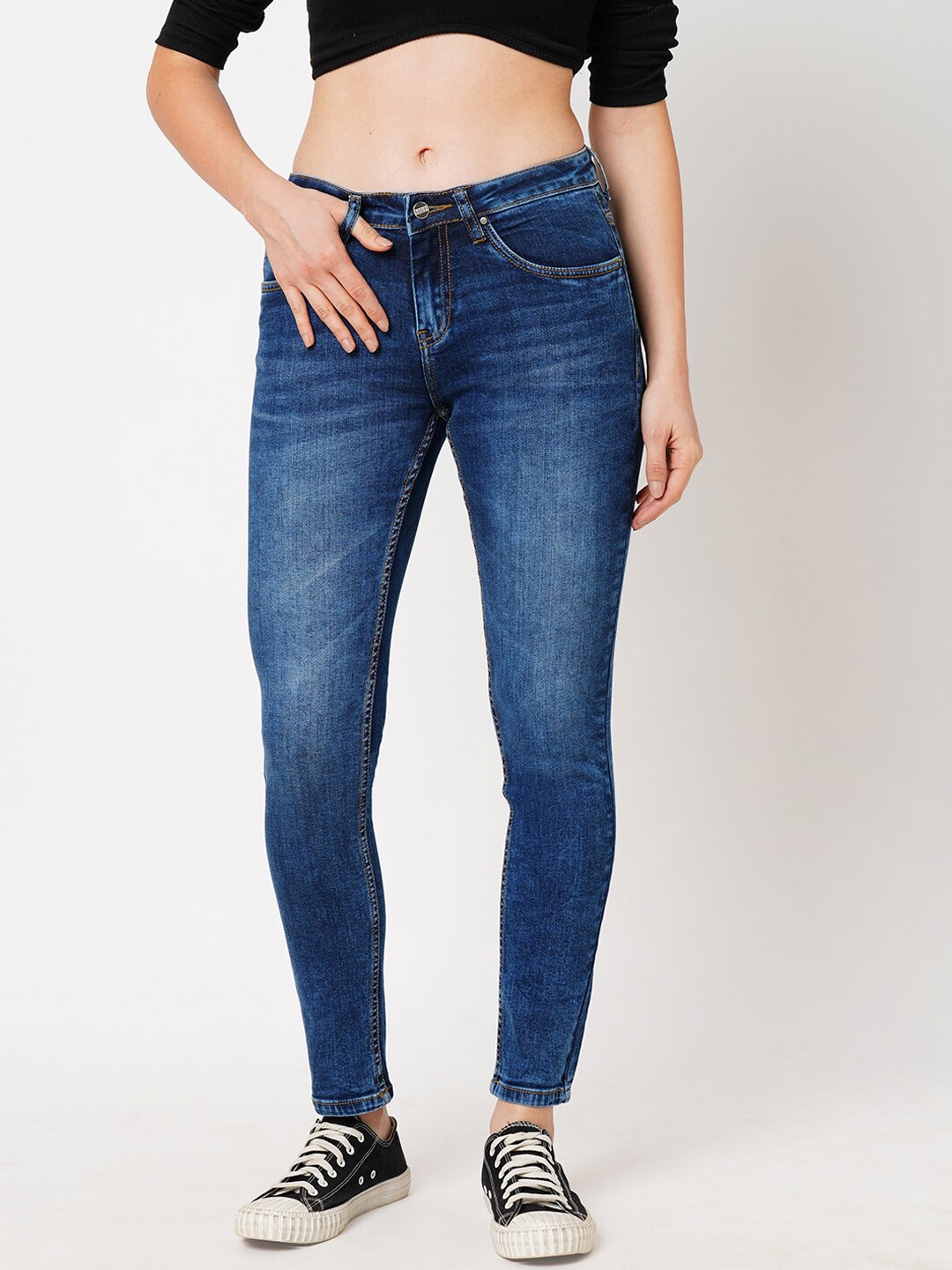 

Mast & Harbour Women Slim Fit Mid-Rise Stretchable Jeans, Blue
