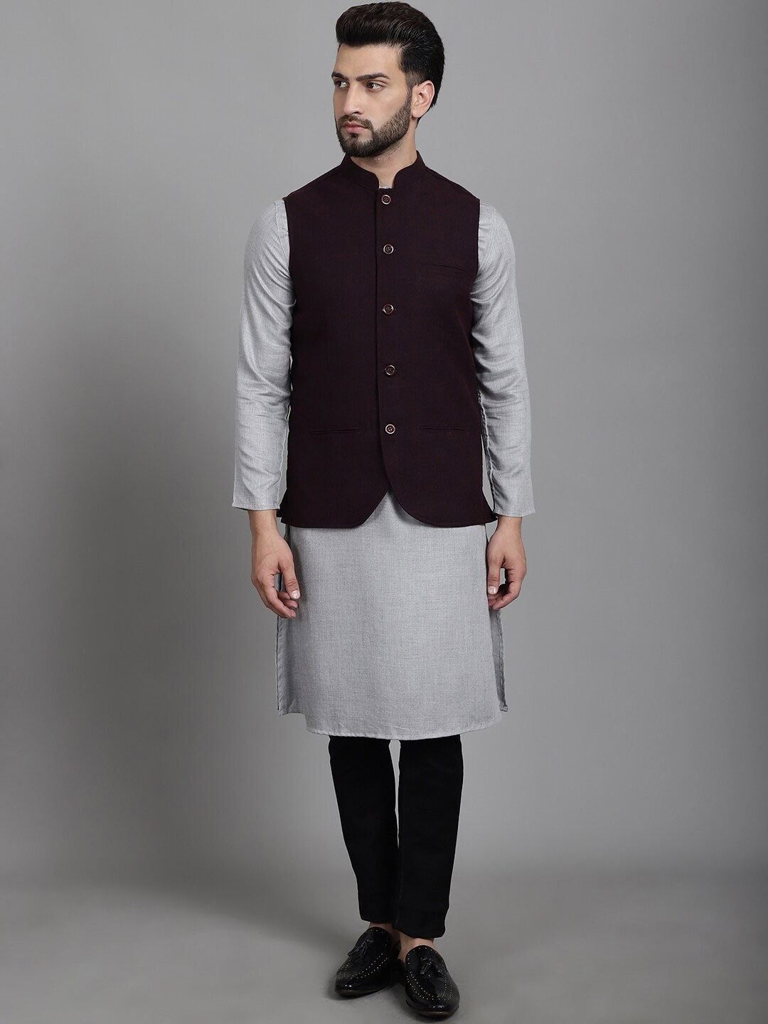 

even Mandarin Collar Nehru Jackets, Maroon