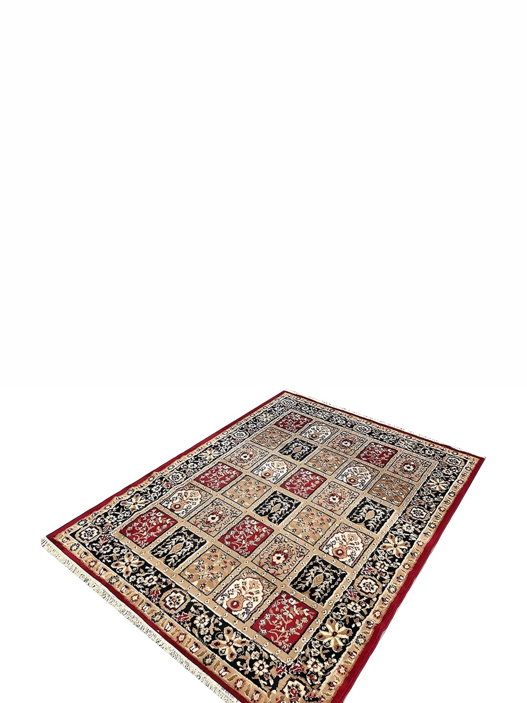 

SANA CARPET Beige & Red Floral Anti-Skid Carpet