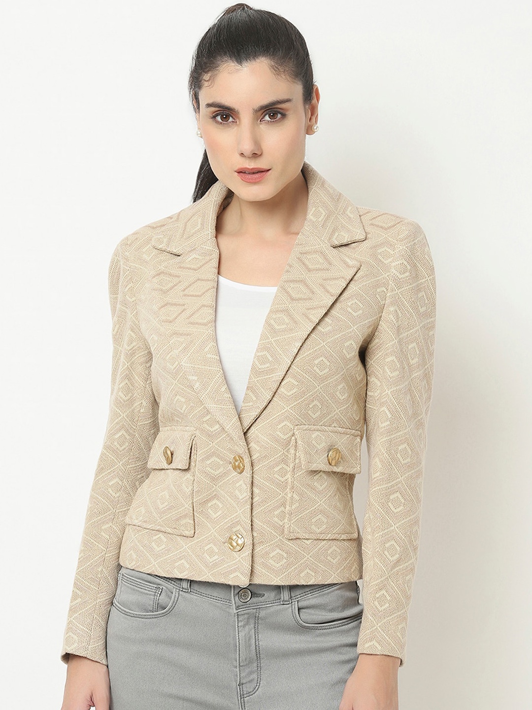 

Knitstudio Self-Design Woollen Single-Breasted Blazer, Beige