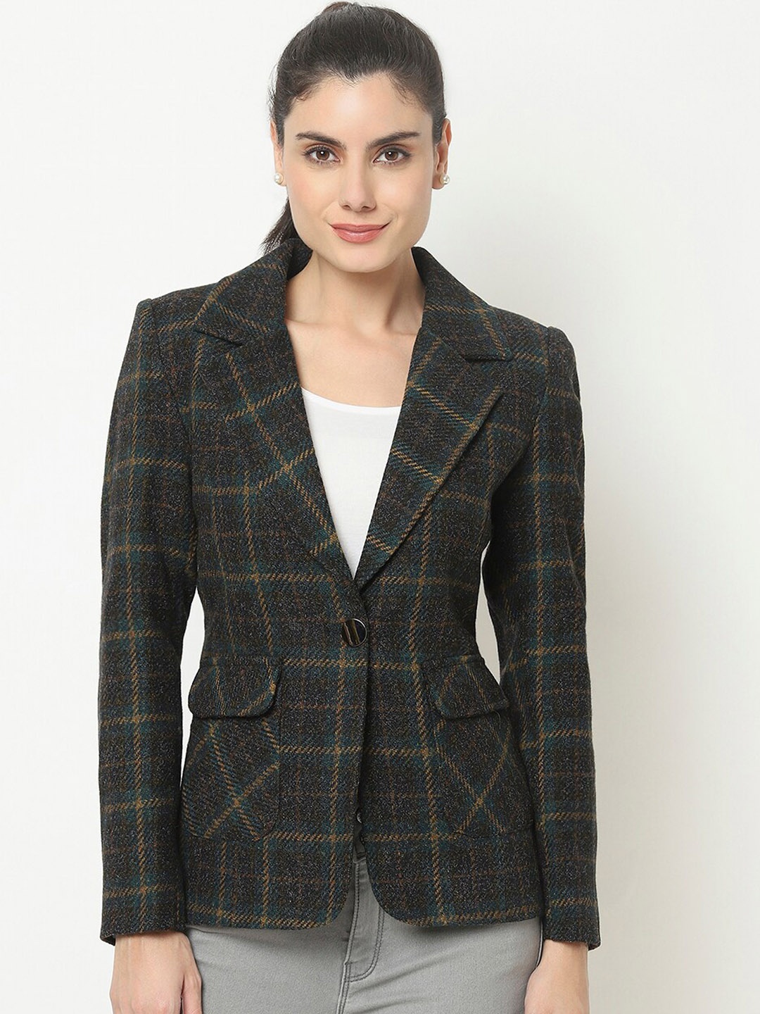 

Knitstudio Checked Single Breasted Blazer, Green