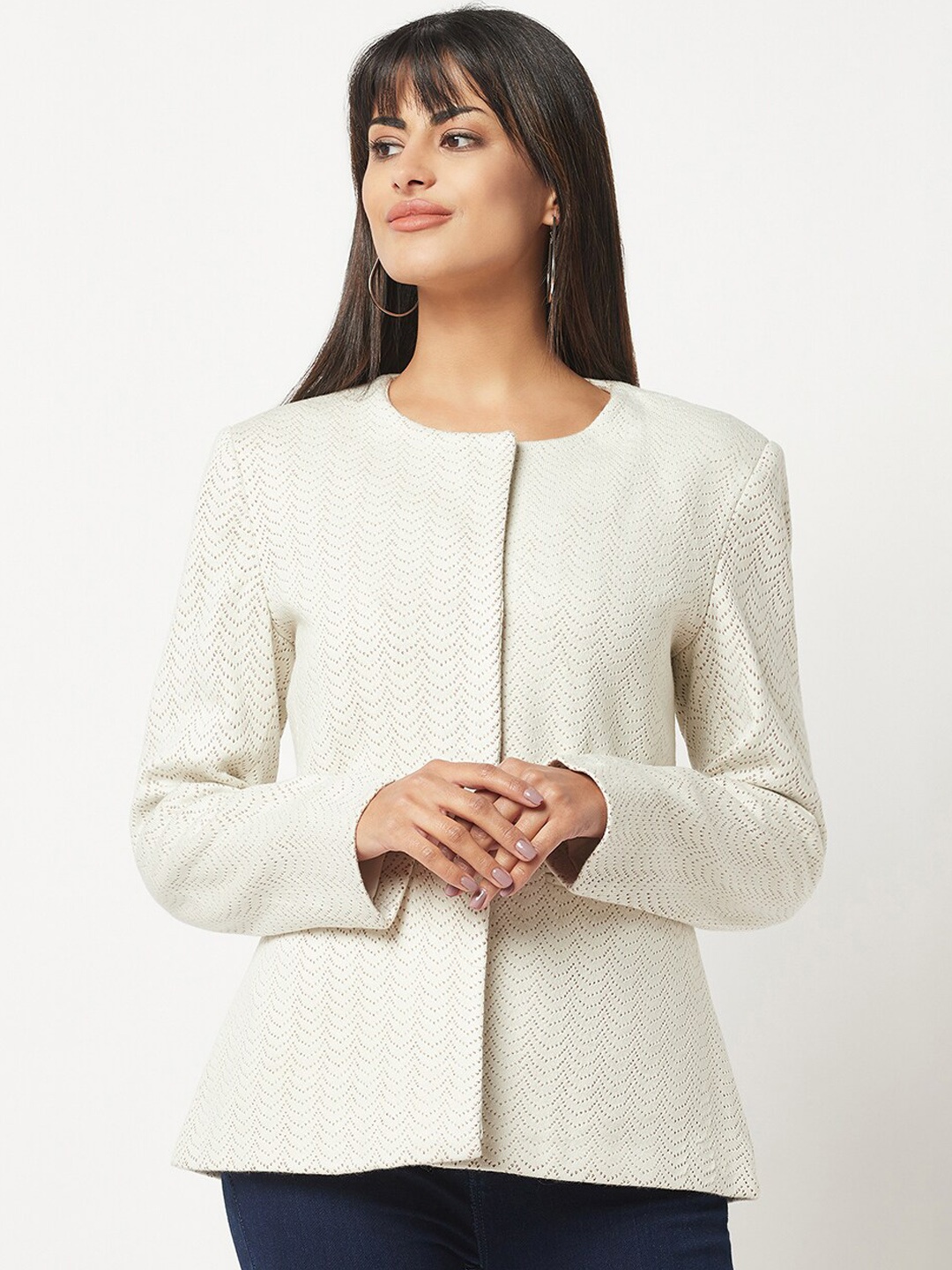 

Knitstudio Self Design Single Breasted Wool Overcoat, White