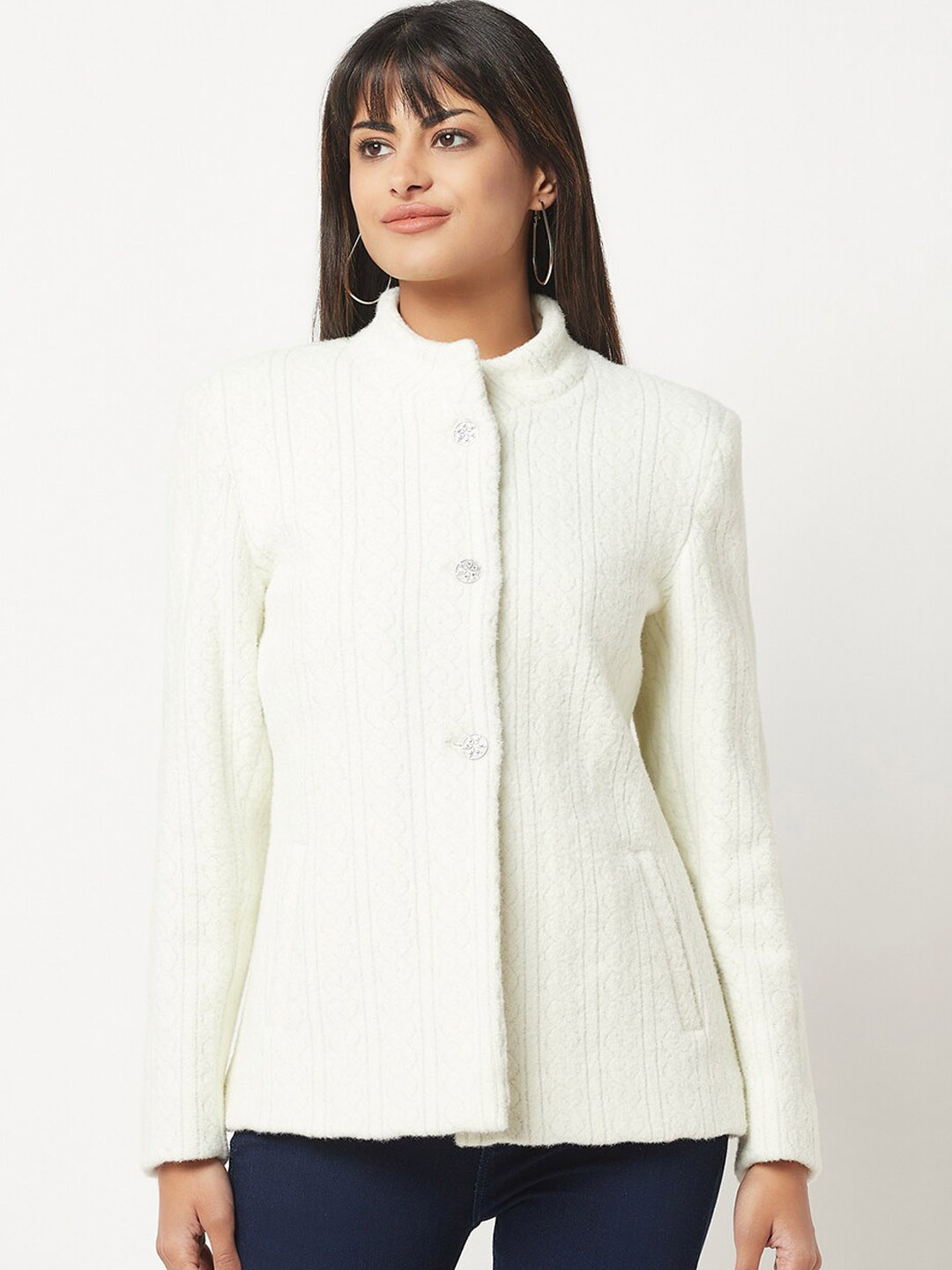 

Knitstudio Self Design Single-Breasted Knitted Wool Overcoat, White