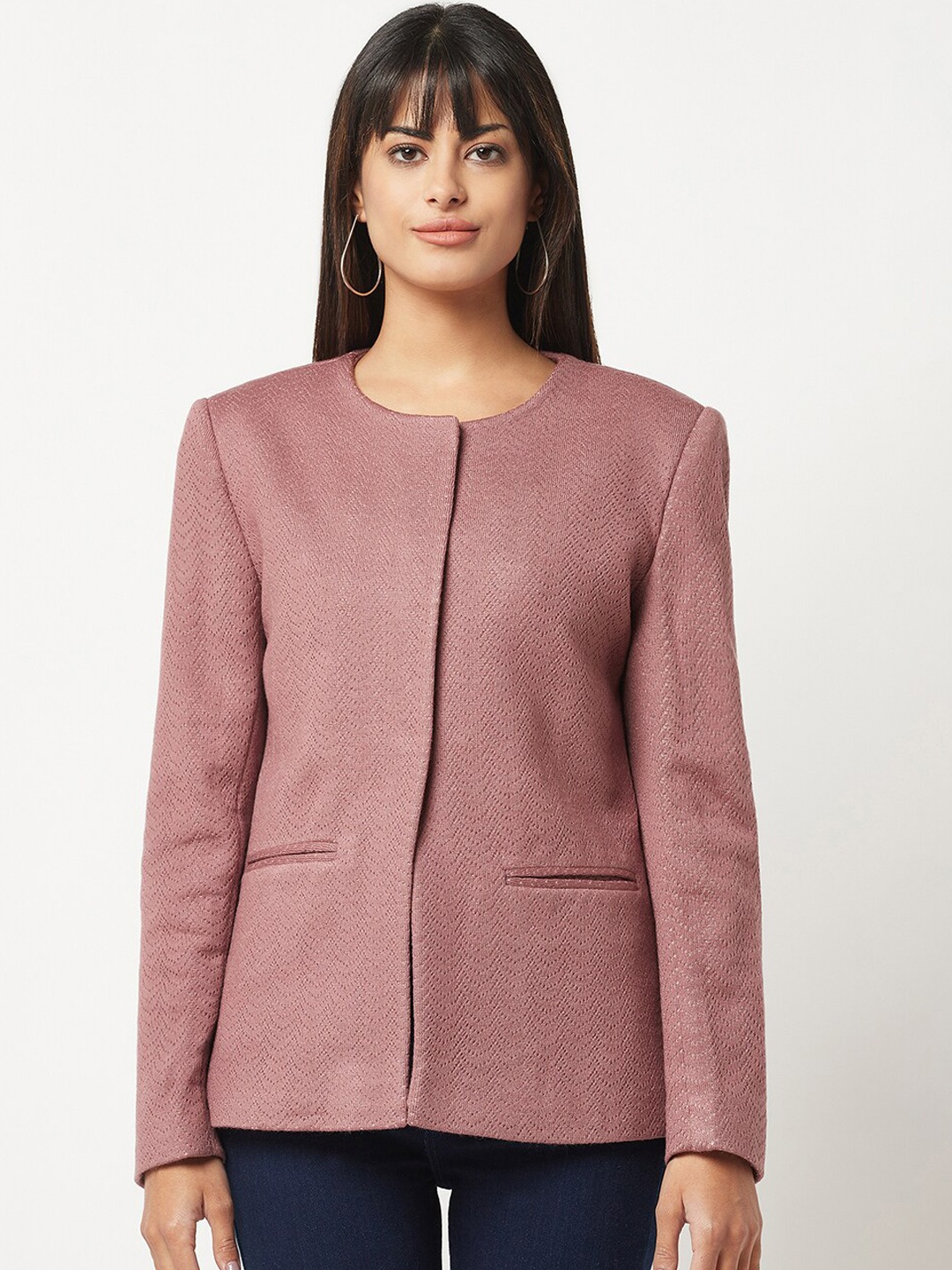 

Knitstudio Self Design Wool Round Neck Coat, Pink