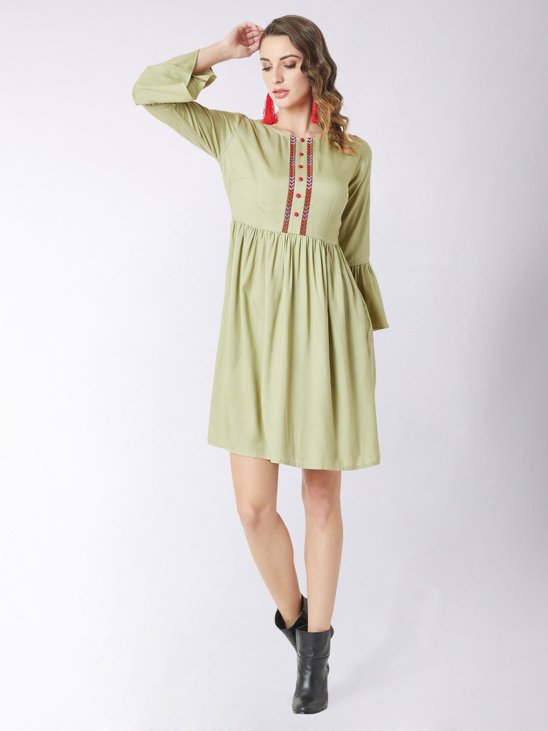 

Miss Chase Bell Sleeves A-Line Dress, Green