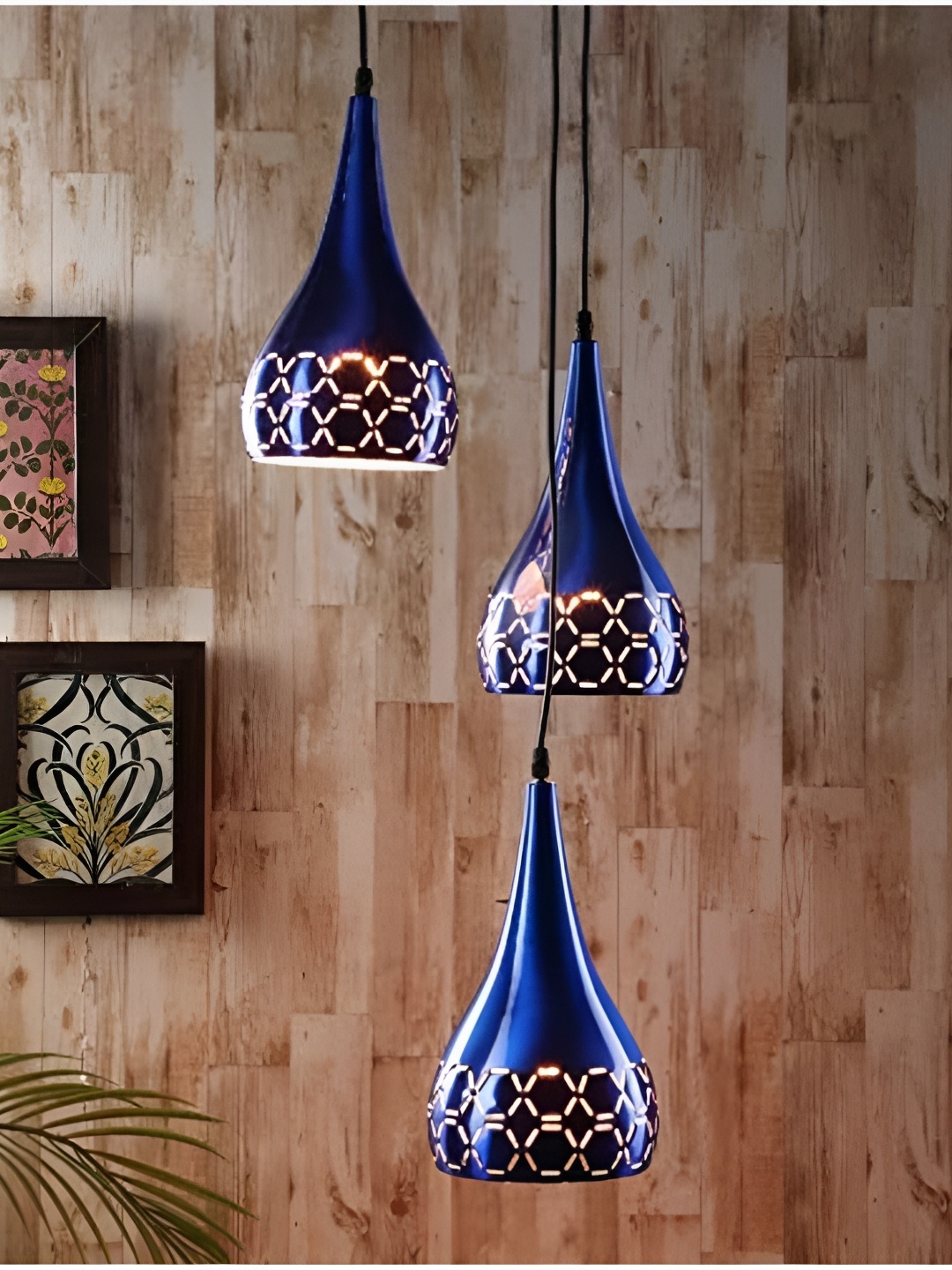 

GreyWings Blue 3 Pcs Textured Aluminium Bell Ceiling Lamp