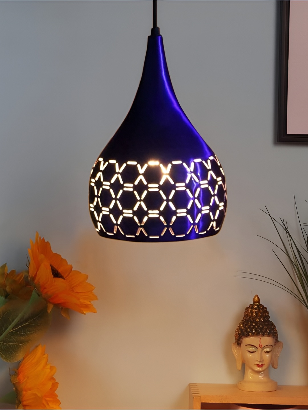

GreyWings Blue Textured Aluminium Bell Ceiling Lamp