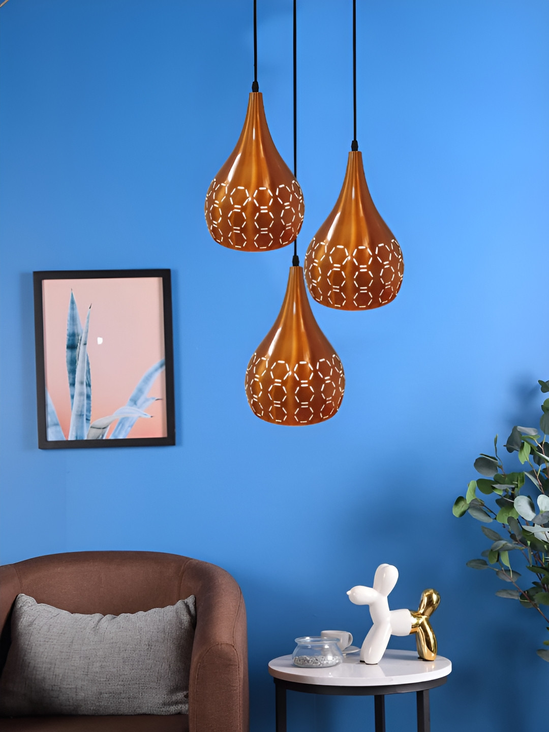 

GreyWings Copper Toned 3 Pcs Textured Aluminium Bell Ceiling Lamp