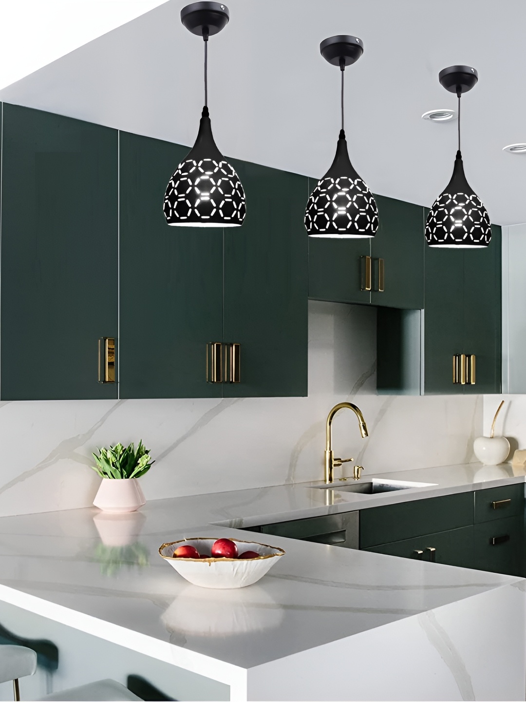 

GreyWings Black 3 Pcs Textured Aluminium Bell Ceiling Lamp