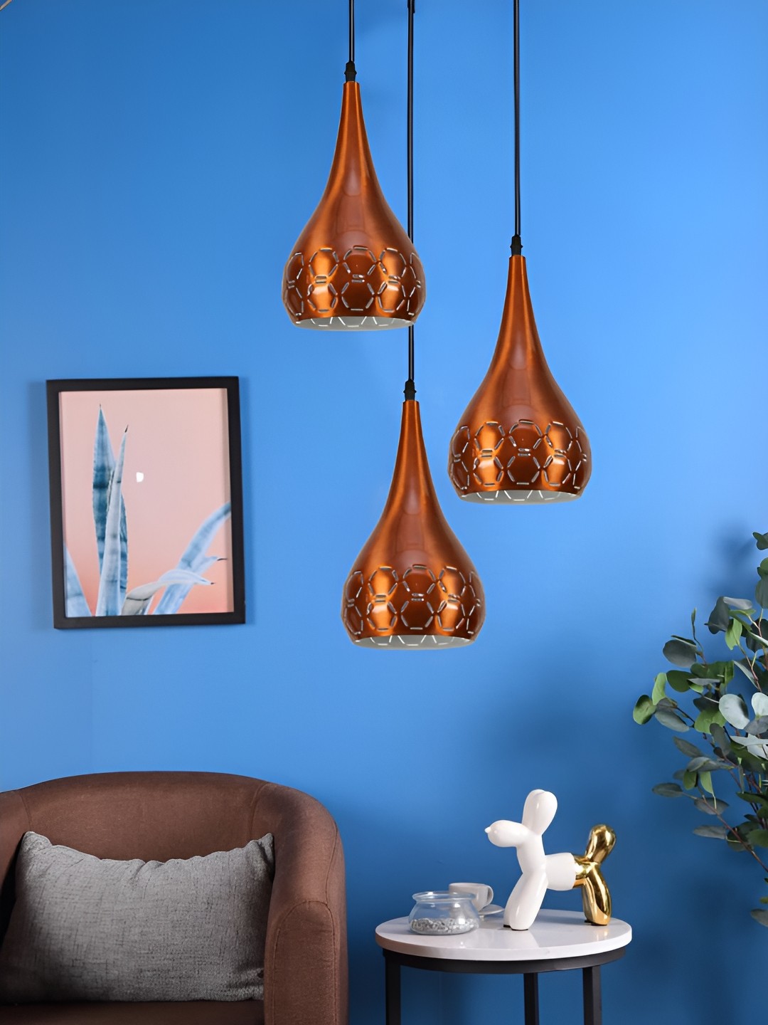 

GreyWings Copper Toned 3 Pcs Textured Aluminium Bell Ceiling Lamp