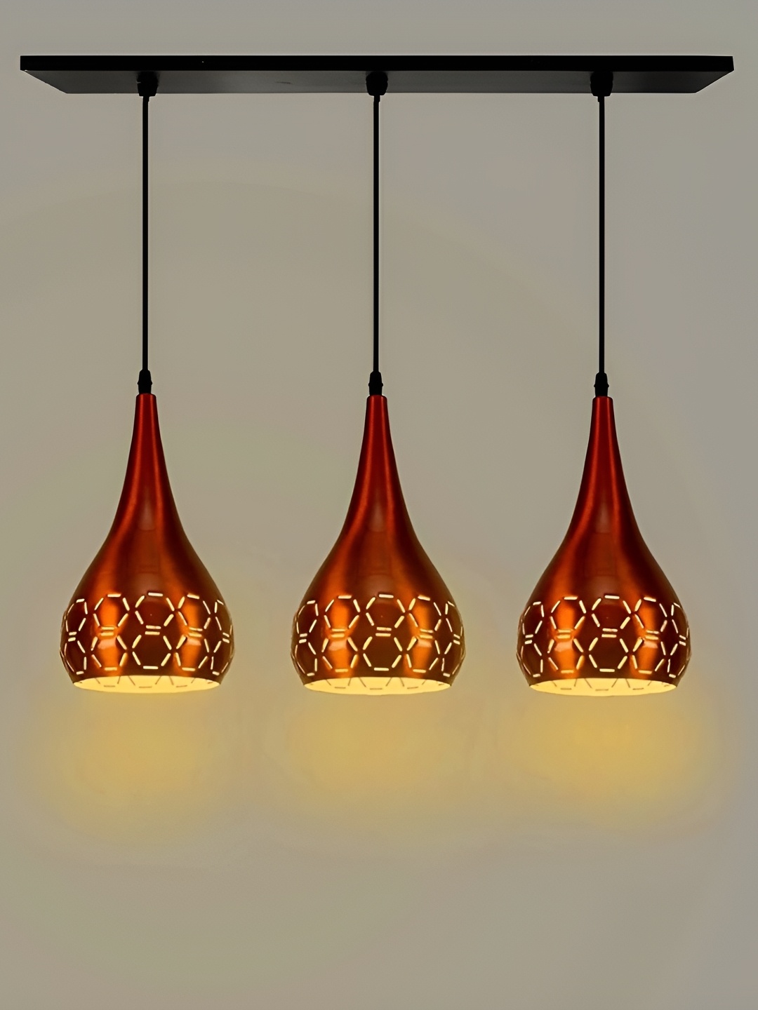 

GreyWings Copper Toned 3 Pcs Textured Aluminium Bell Ceiling Lamp