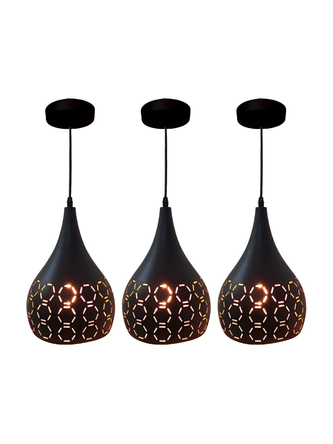 

GreyWings Black 3 Pcs Textured Aluminium Bell Ceiling Lamp