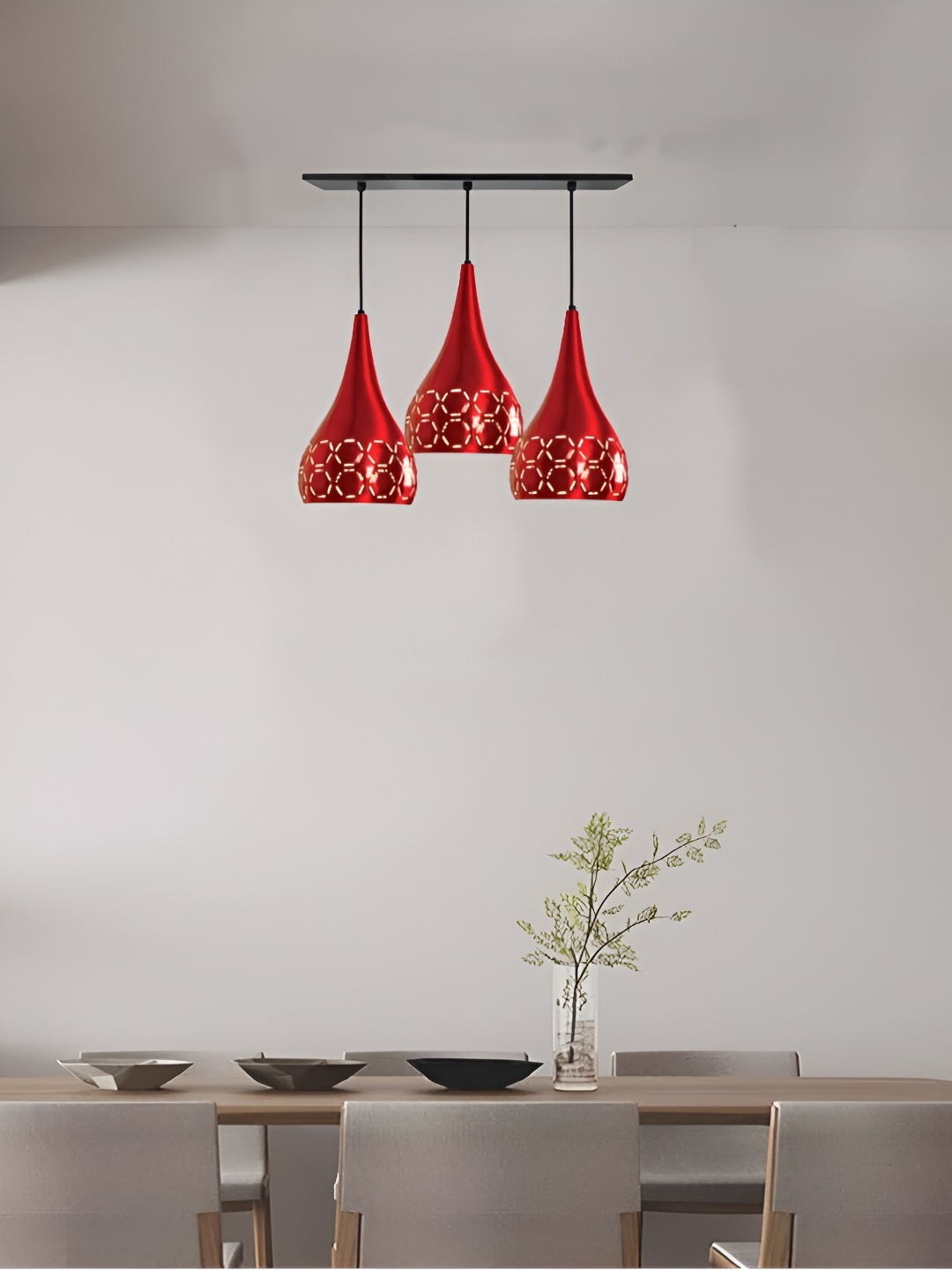 

GreyWings Red 3 Pcs Textured Aluminium Bell Ceiling Lamp