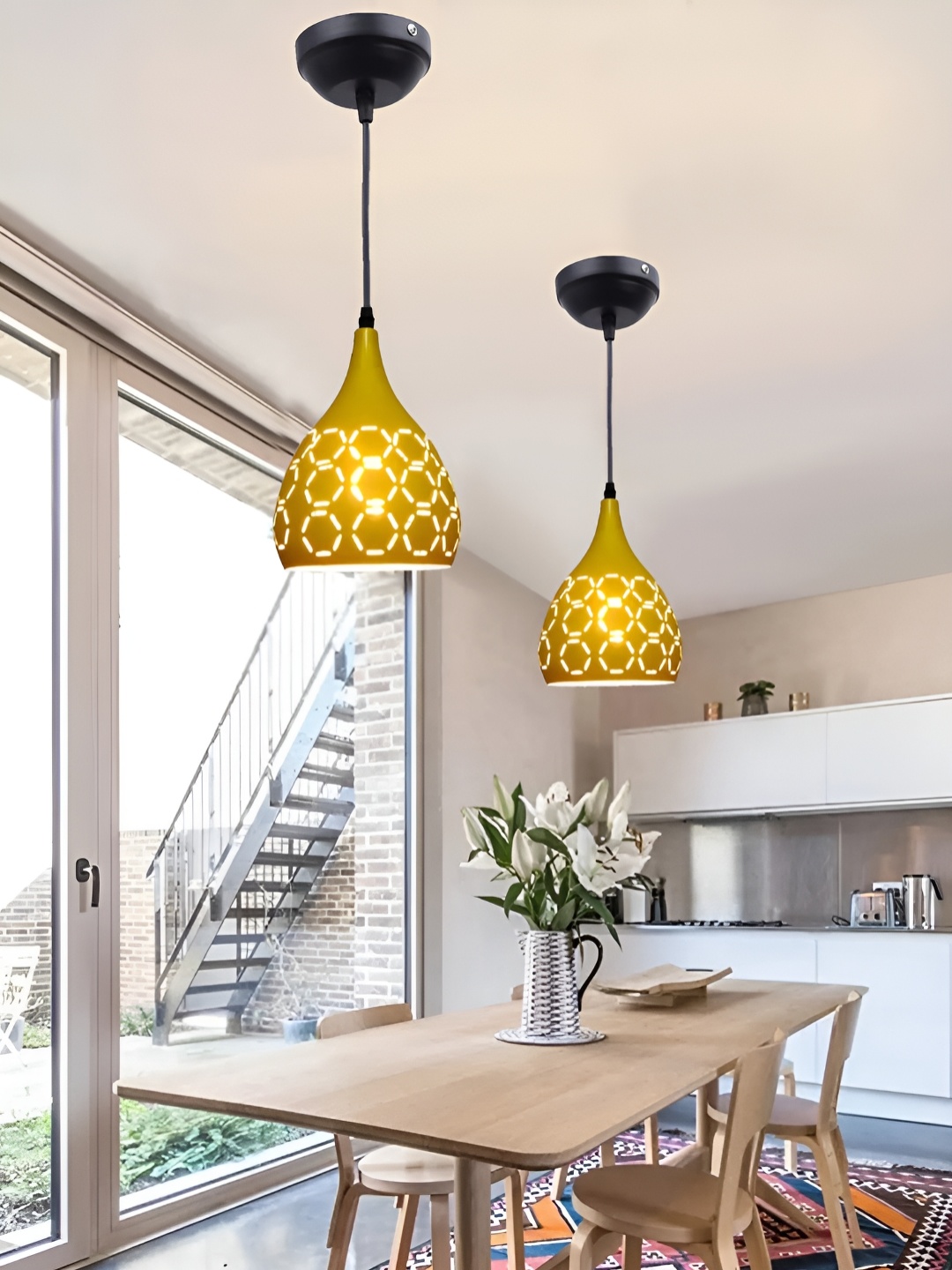 

GreyWings Yellow 2 Pcs Textured Aluminium Bell Ceiling Lamp