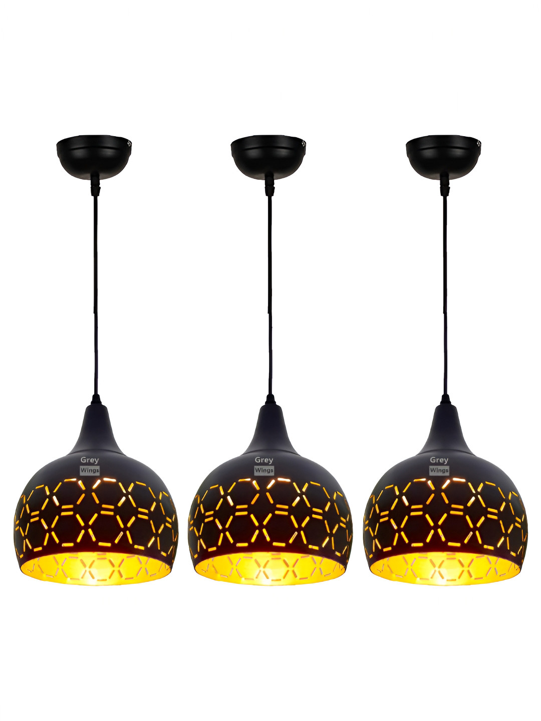 

GreyWings Black 3 Pcs Textured Aluminium Bell Ceiling Lamp