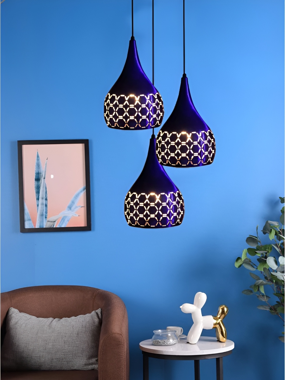 

GreyWings Blue 3 Pcs Textured Aluminium Bell Ceiling Lamp