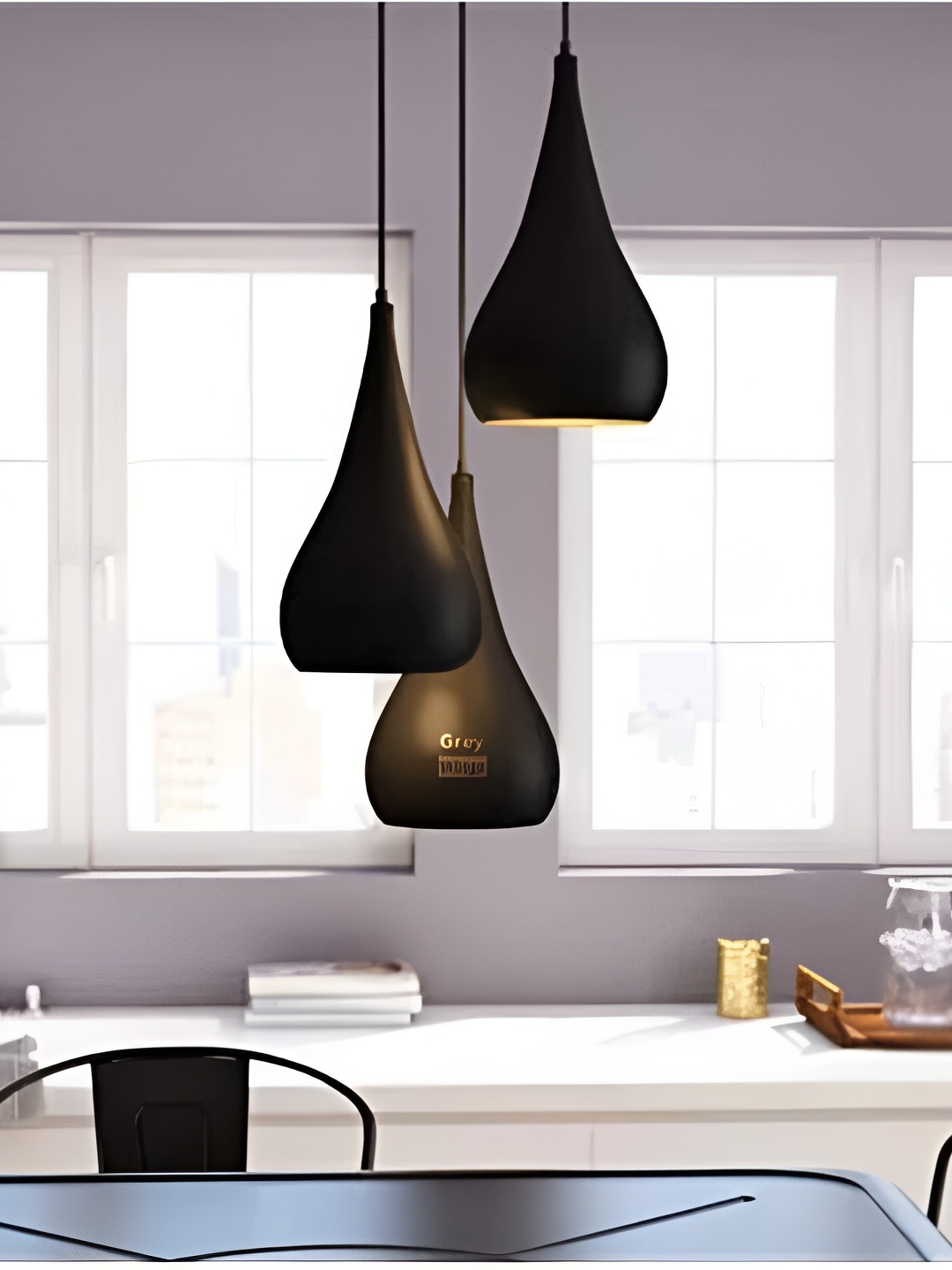 

GreyWings Black 3 Pcs Textured Aluminium Bell Ceiling Lamp