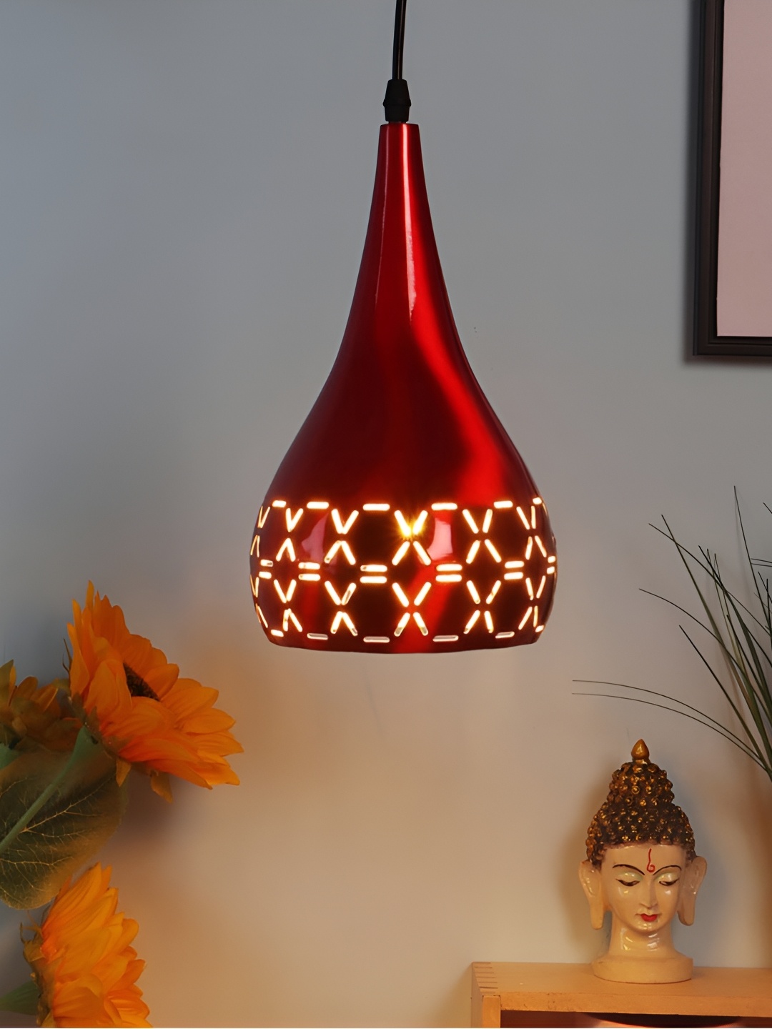 

GreyWings Red Textured Aluminium Bell Ceiling Lamp