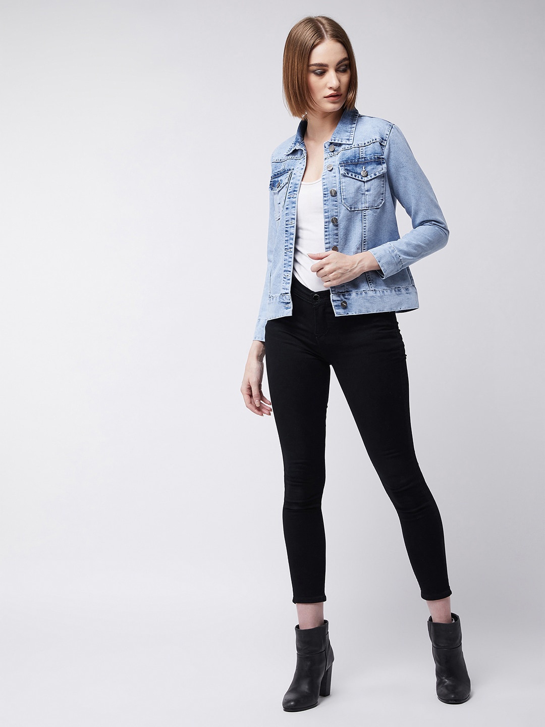 

Miss Chase Spread Collar Denim Jacket, Blue