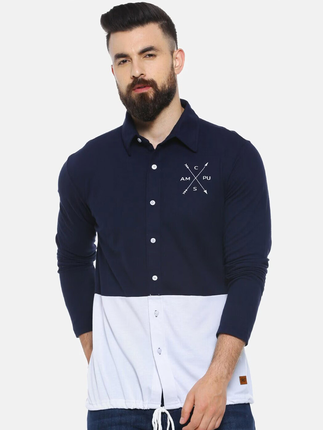 

Campus Sutra Classic Colourblocked Cotton Casual Shirt, Navy blue