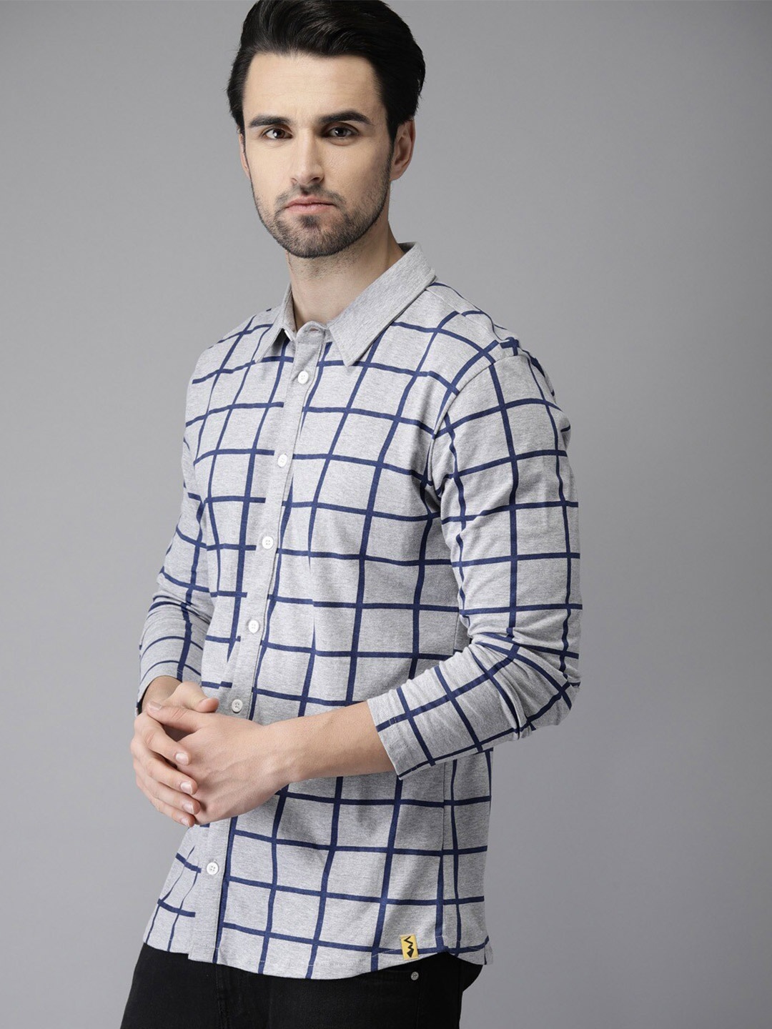 

Campus Sutra Classic Windowpane Checks Cotton Casual Shirt, Grey