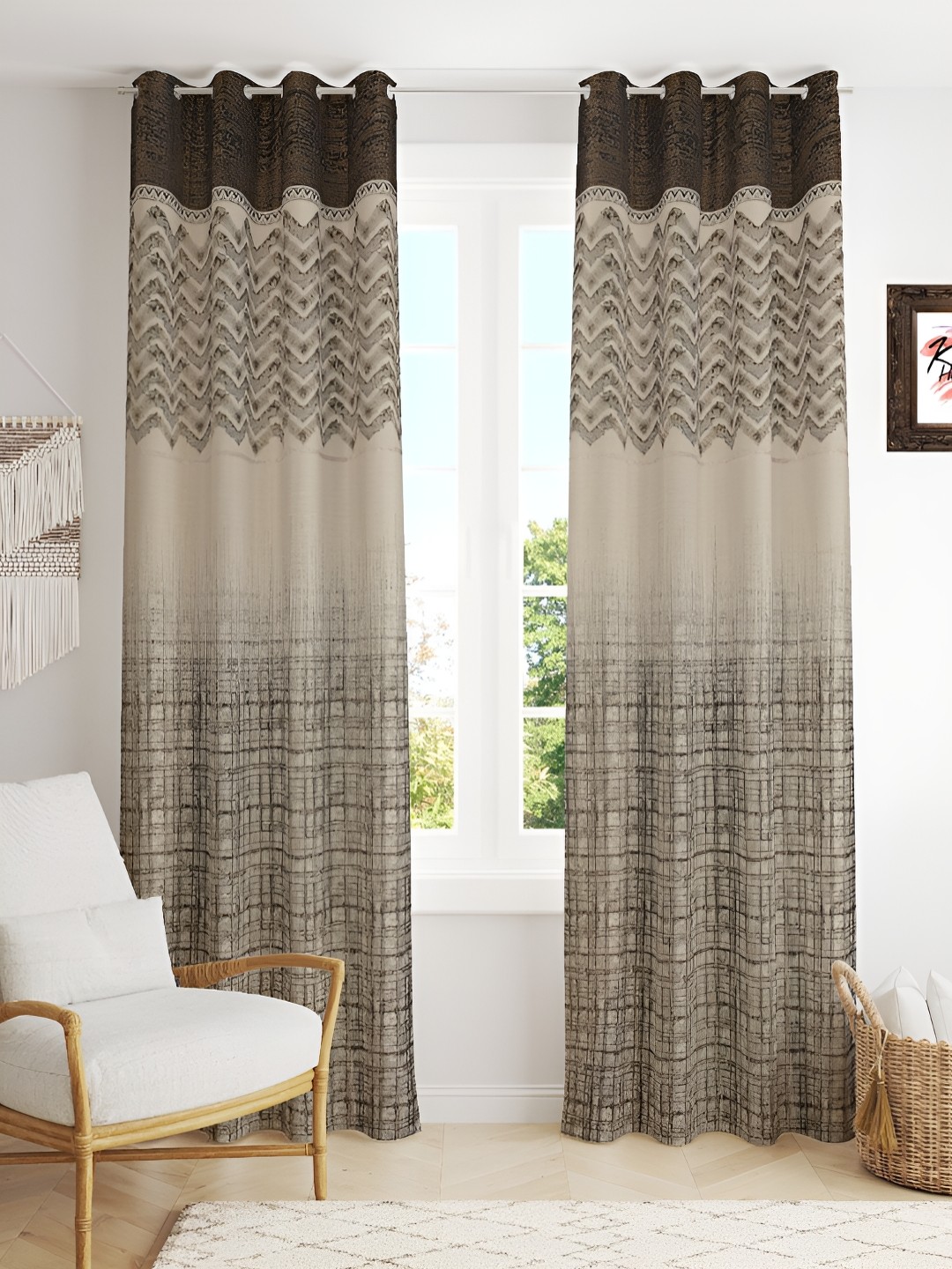 

Kraftiq Homes Gold Toned & Brown 2 Pieces Room Darkening Long Door Curtains