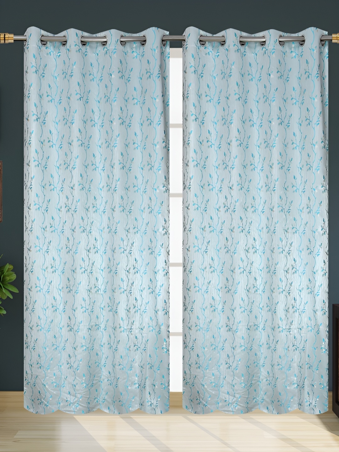 

Kraftiq Homes Blue & White 2 Pieces Room Darkening Long Door Curtains