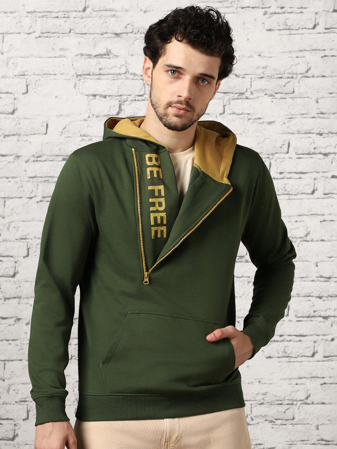 

NOBERO Typography Printed Hooded Fleece Sweatshirt, Olive