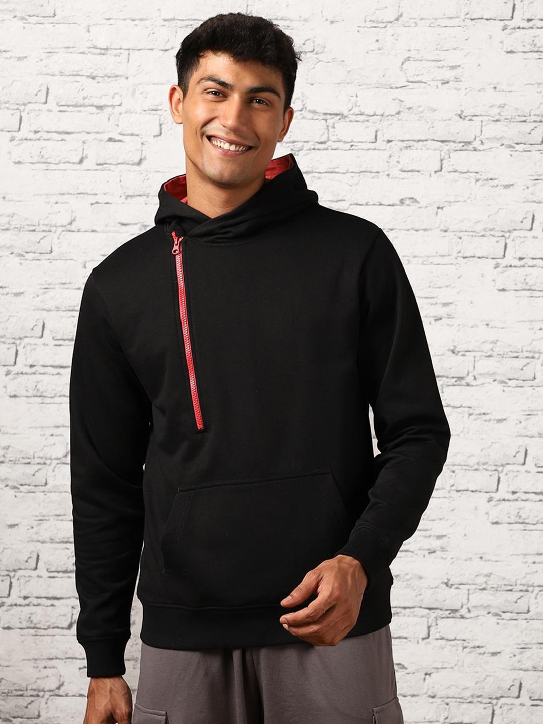 

NOBERO Typography Printed Hooded Fleece Sweatshirt, Black