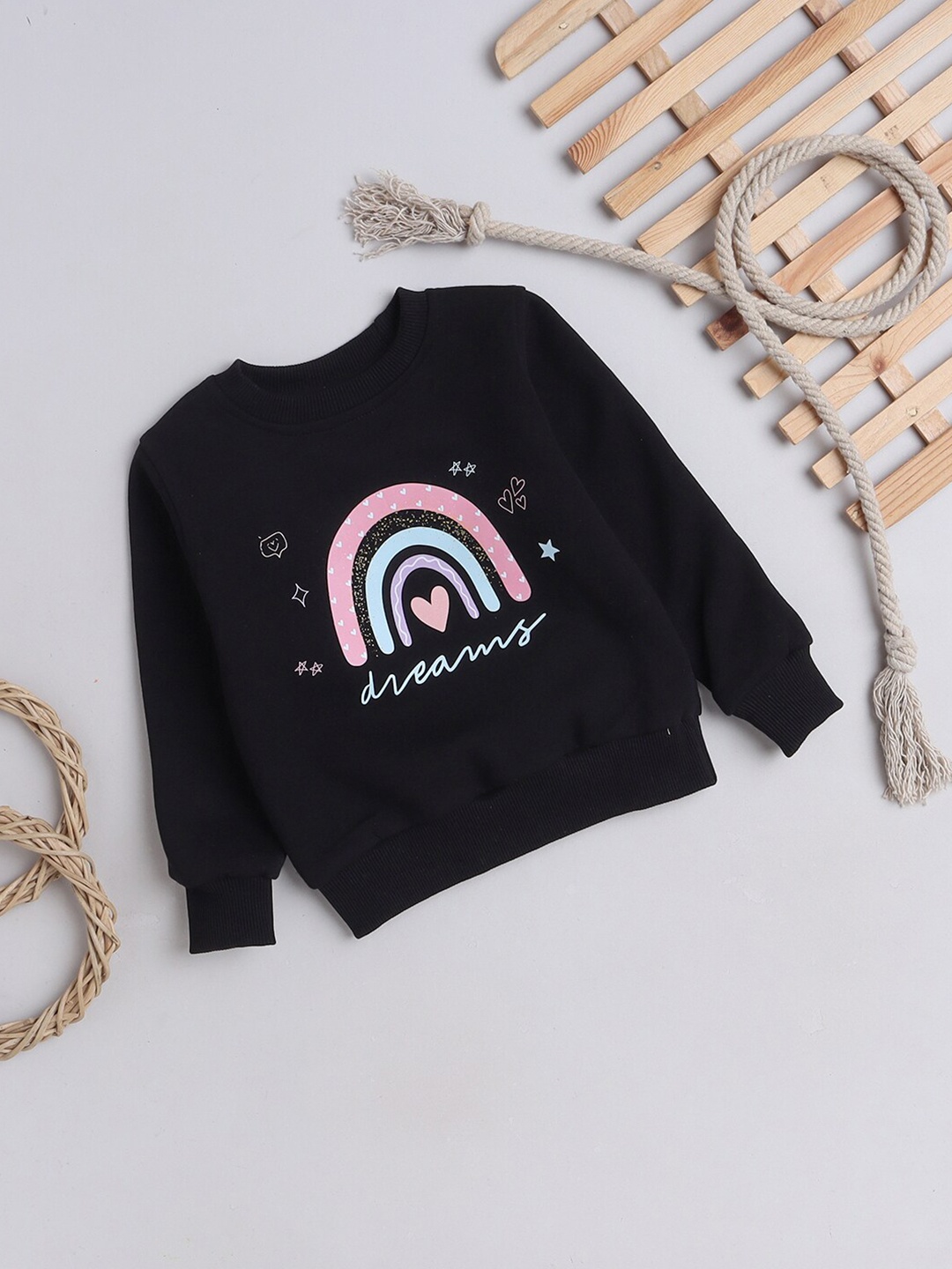 

Knitting Doodles Kids Printed Fleece Sweatshirt, Black