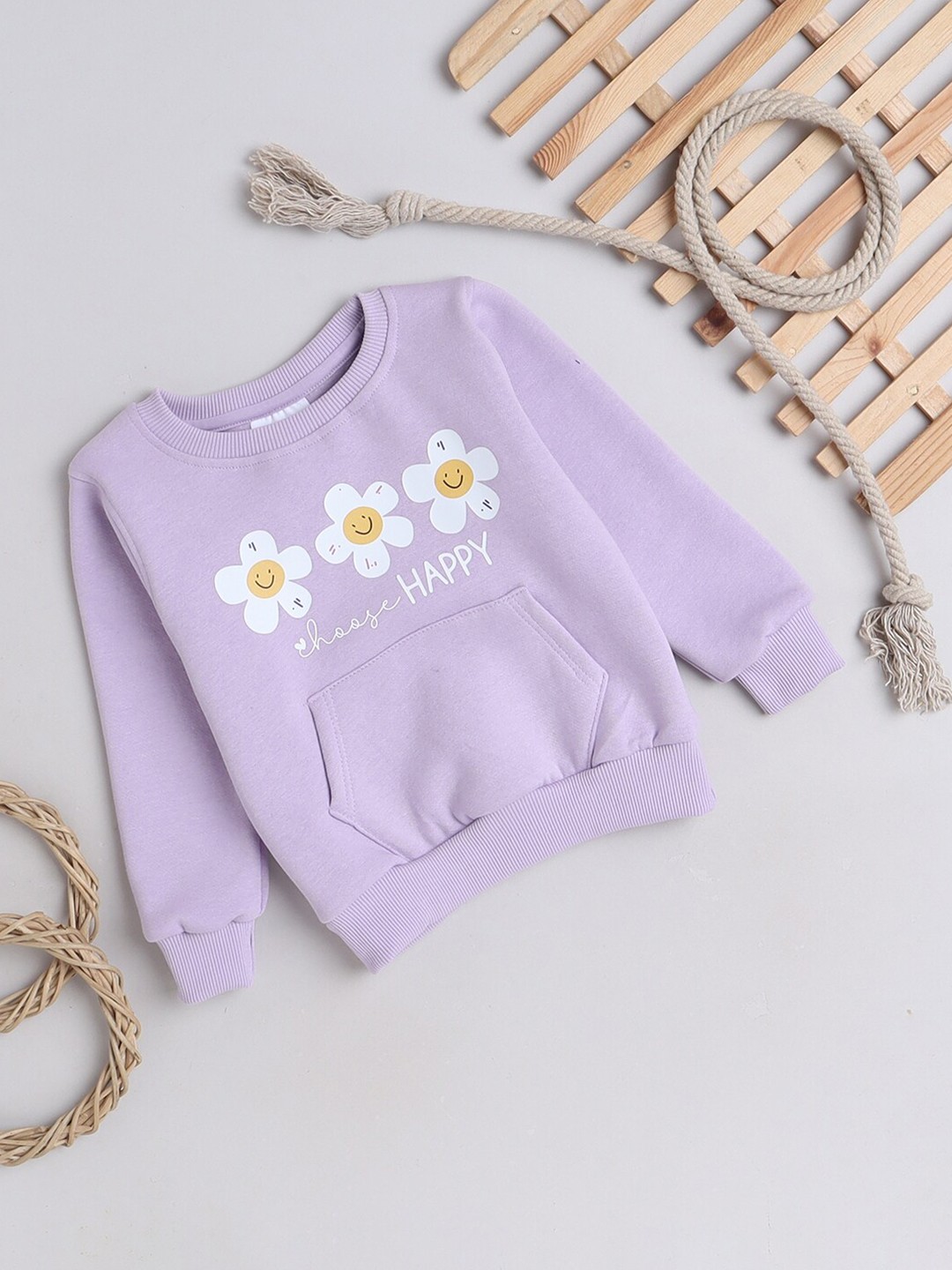 

Knitting Doodles Girls Typography Printed Fleece Sweatshirt, Purple