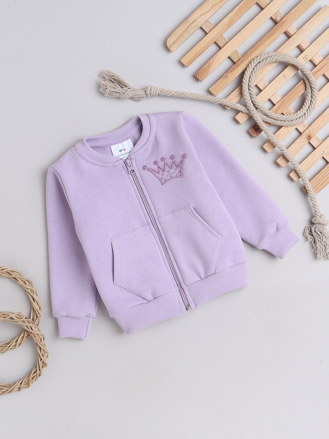 

Knitting Doodles Girls Embellished Fleece Pullover Sweatshirt, Purple