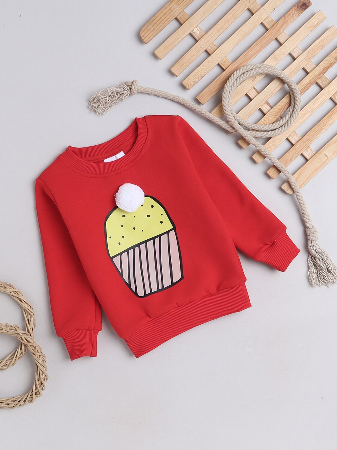 

Knitting Doodles Girls Graphic Printed Fleece Pullover Sweatshirt, Red