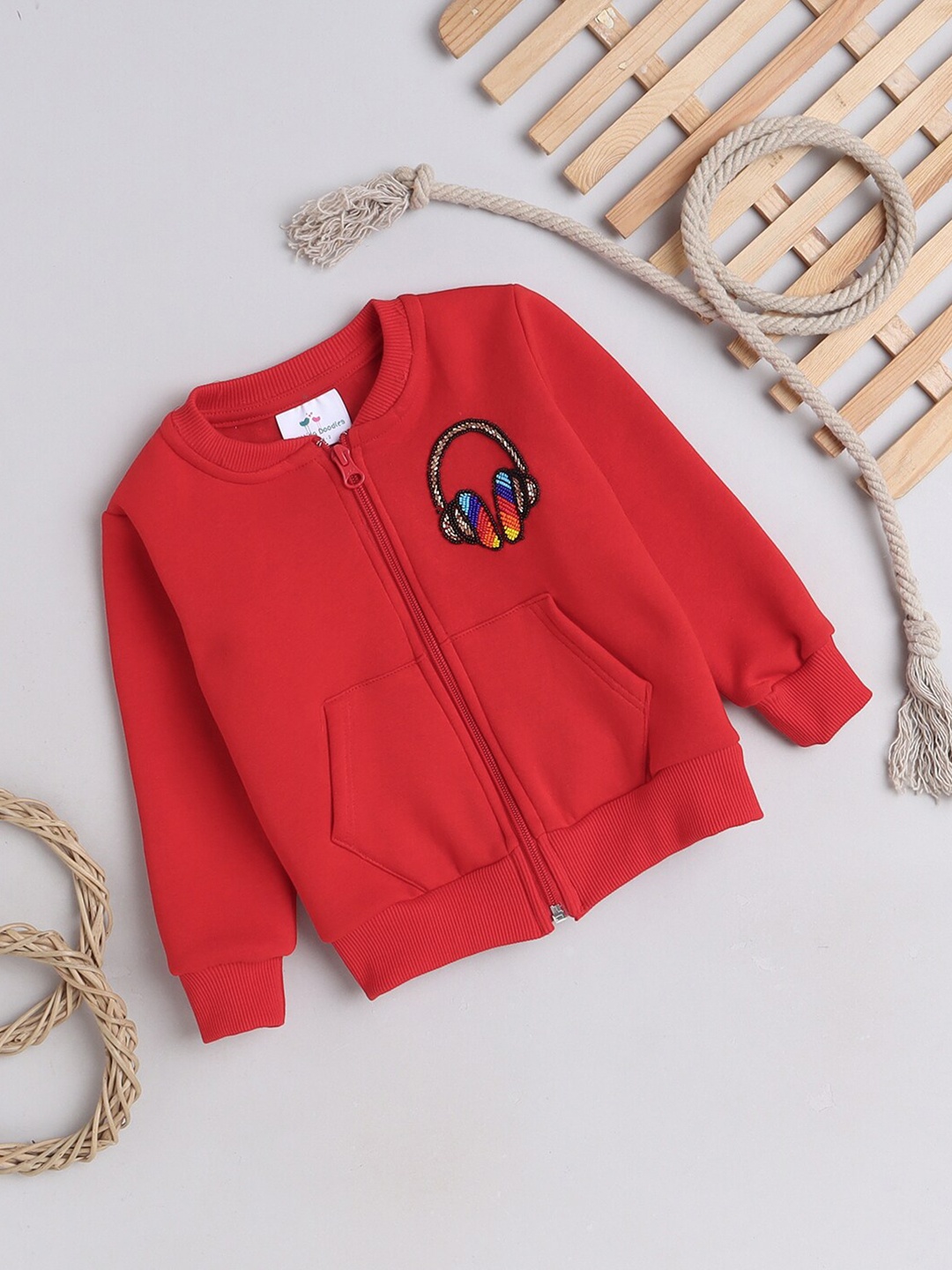 

Knitting Doodles Unisex Kids Fleece Pullover Sweatshirt, Red