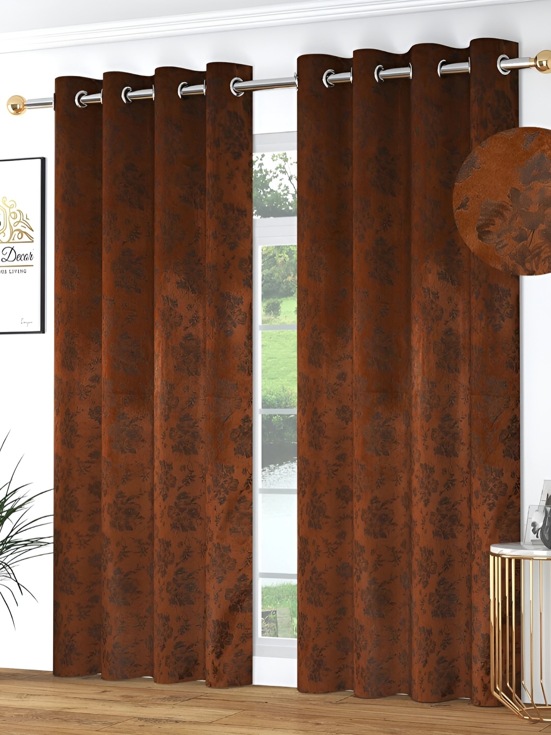 

Kraftiq Homes Brown & Black 2 Pieces Room Darkening Long Door Curtains