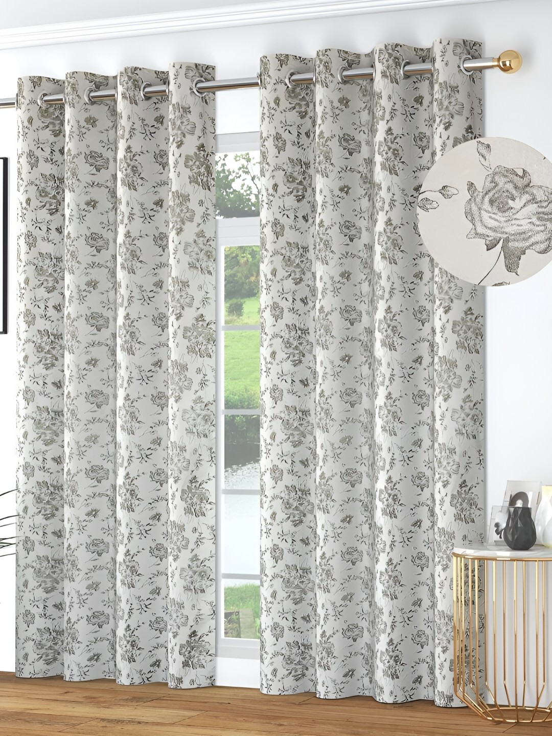 

Kraftiq Homes White & Black 2 Pieces Room Darkening Long Door Curtains