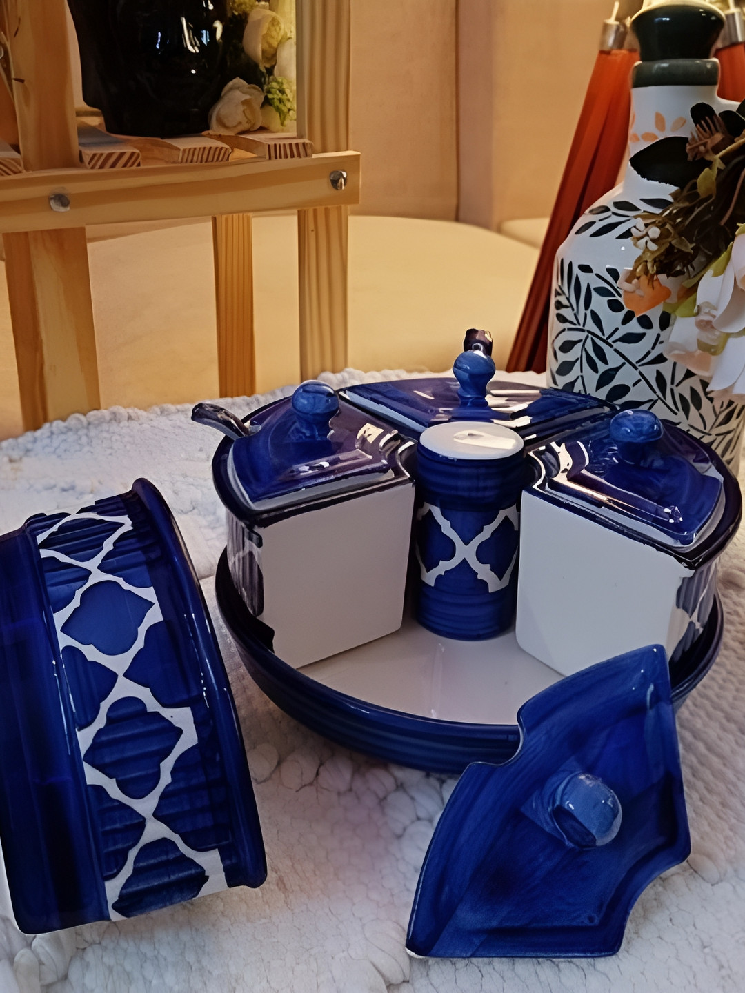 

Your Local Store Blue 5 Pieces Ceramic Dishwasher Safe Spice Box