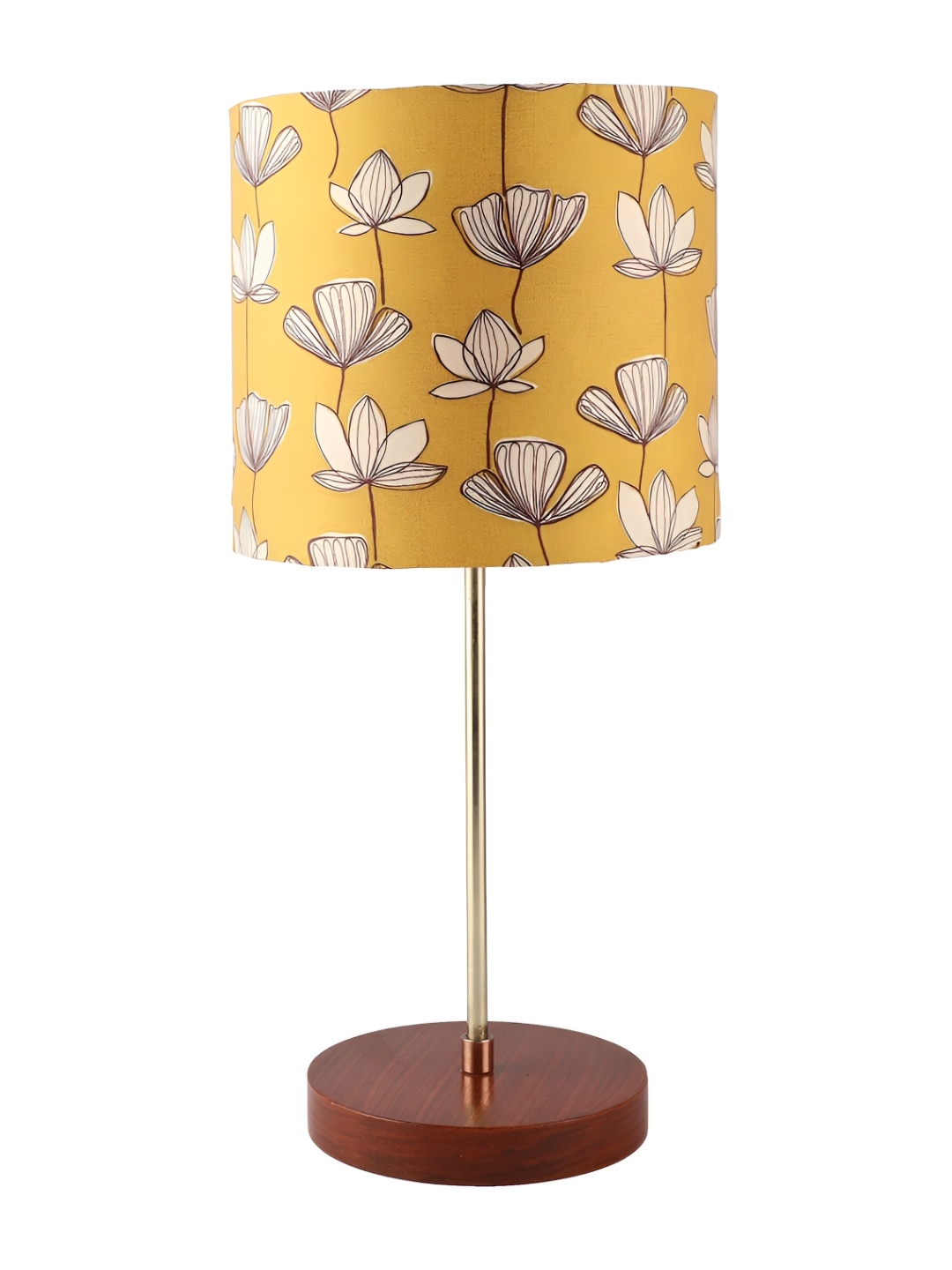 

BTR CRAFTS Mustard Printed Cylindrical Shaped Metal Table Lamp with Adjustable Cord