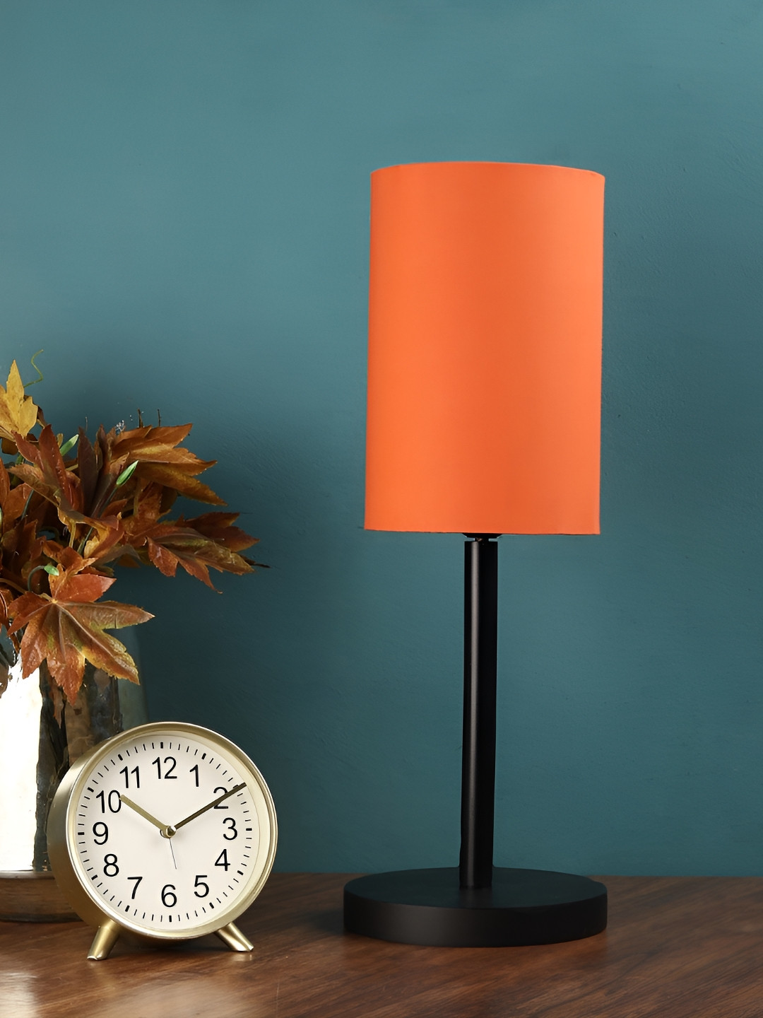 

BTR CRAFTS Orange & Black Cylindrical Shaped Metal Table Lamp with Adjustable Cord