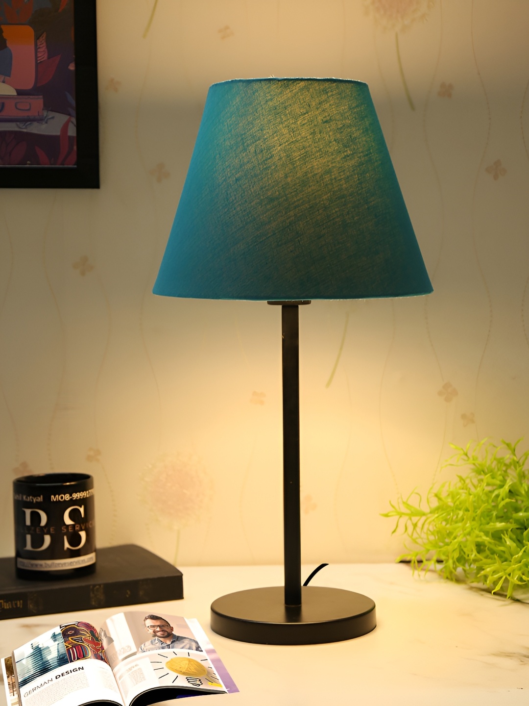 

BTR CRAFTS Teal & Black Frustum Shaped Metal Table Lamp with Adjustable Cord