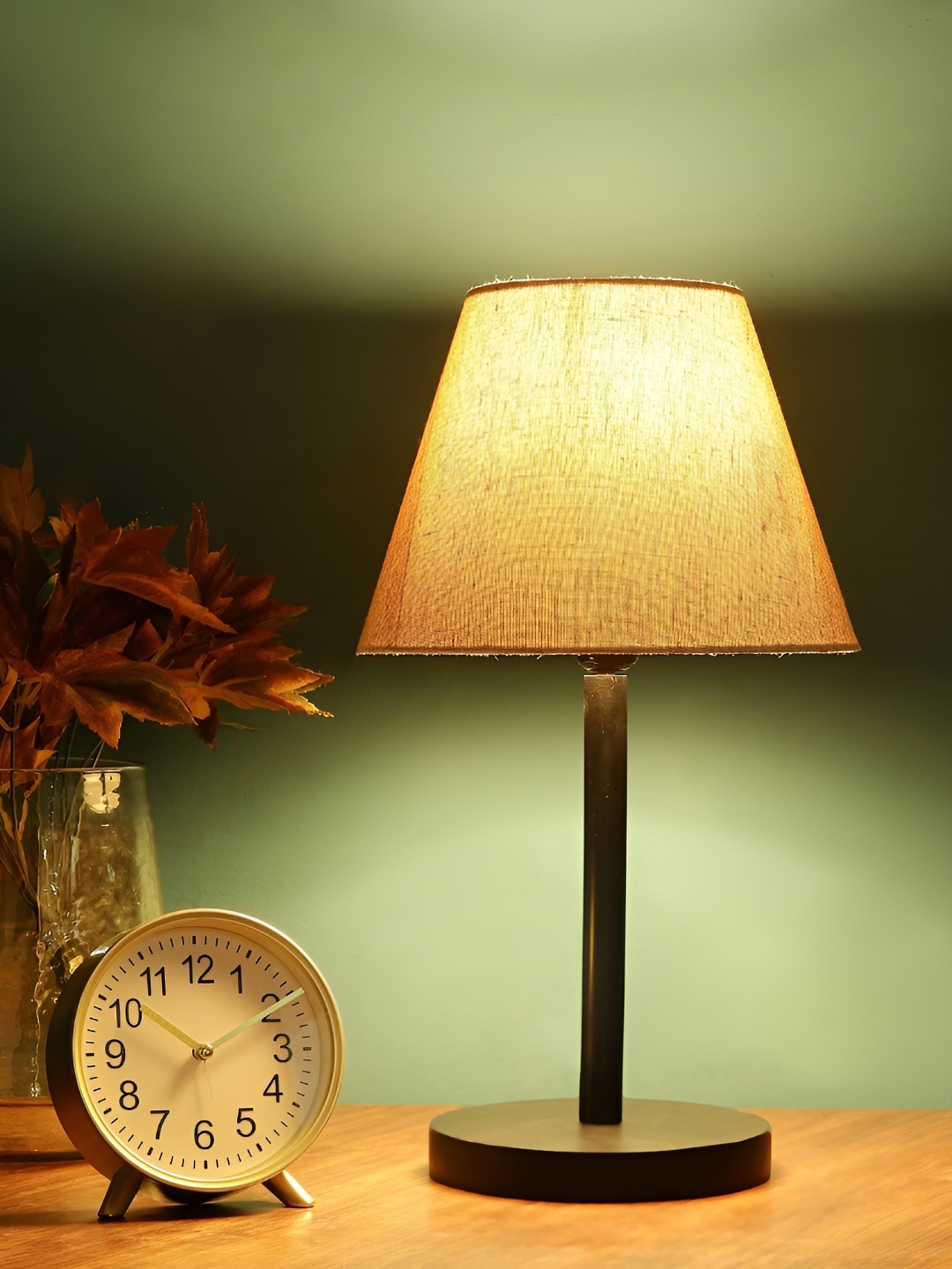 

BTR CRAFTS Khaki Coloured & Black Frustum Shaped Metal Table Lamp with Adjustable Cord