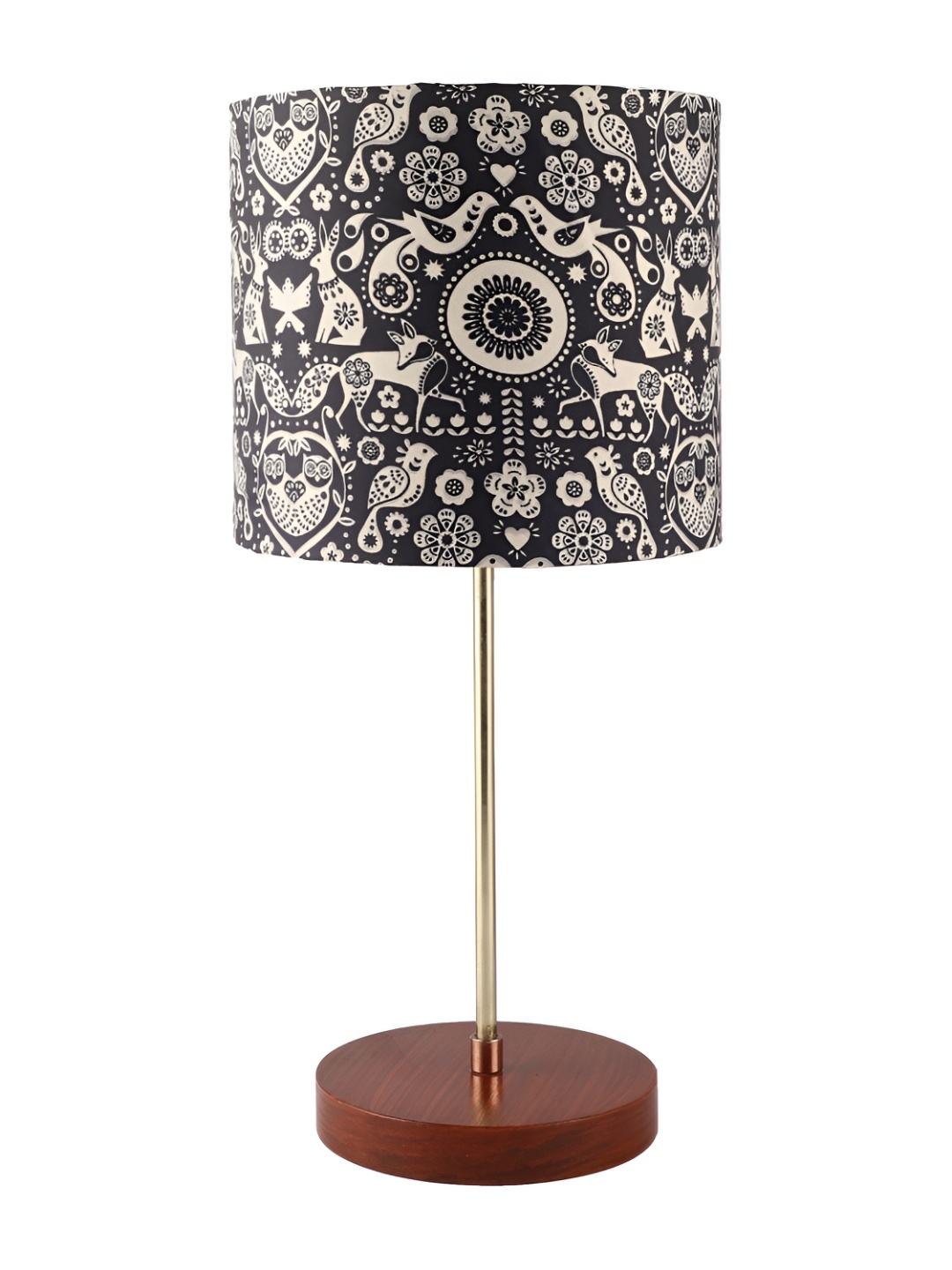 

BTR CRAFTS Beige & Black Printed Cylindrical Shaped Metal Table Lamp with Adjustable Cord