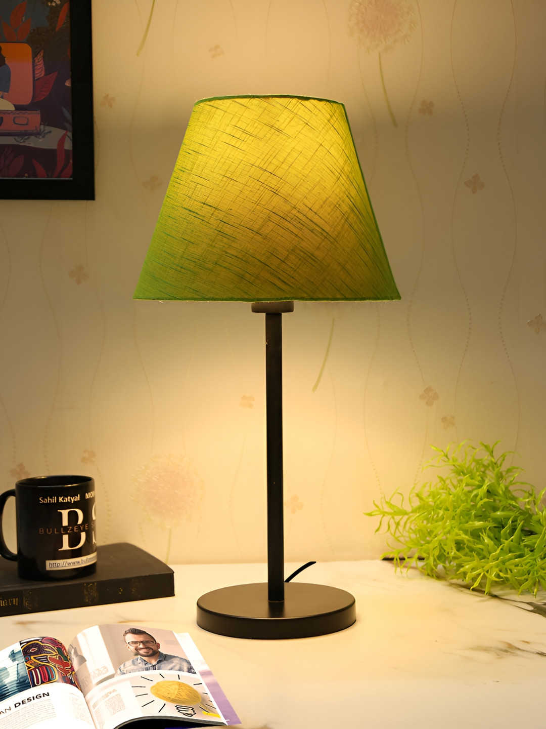 

BTR CRAFTS Green Frustum Shaped Metal Table Lamp with Adjustable Cord