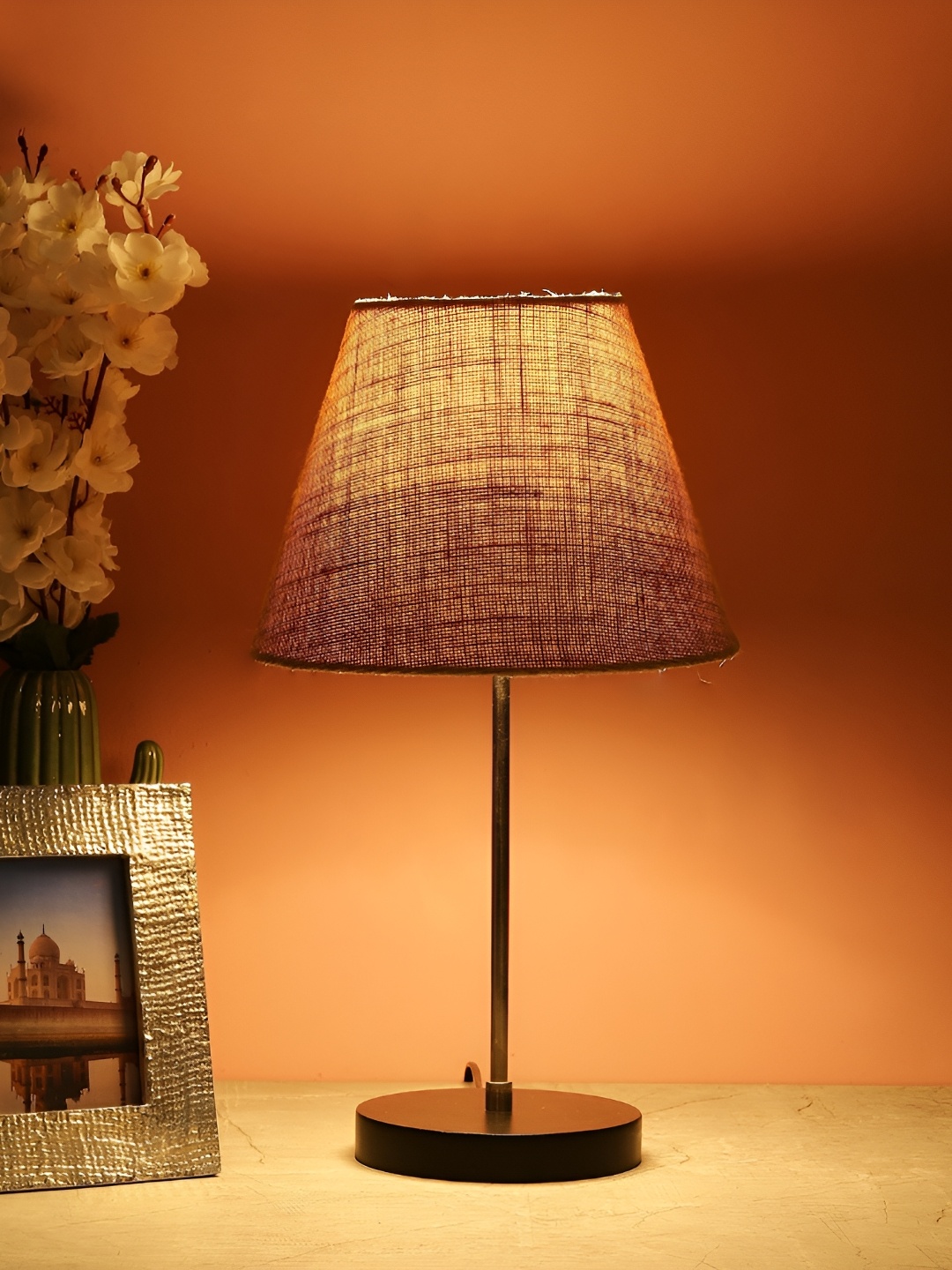 

BTR CRAFTS Brown & Beige Frustum Shaped Metal Table Lamp with Adjustable Cord