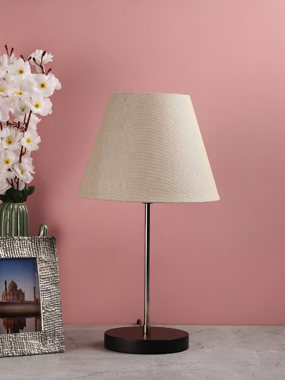 

BTR CRAFTS Khaki & Black Frustum Shaped Metal Table Lamp with Adjustable Cord